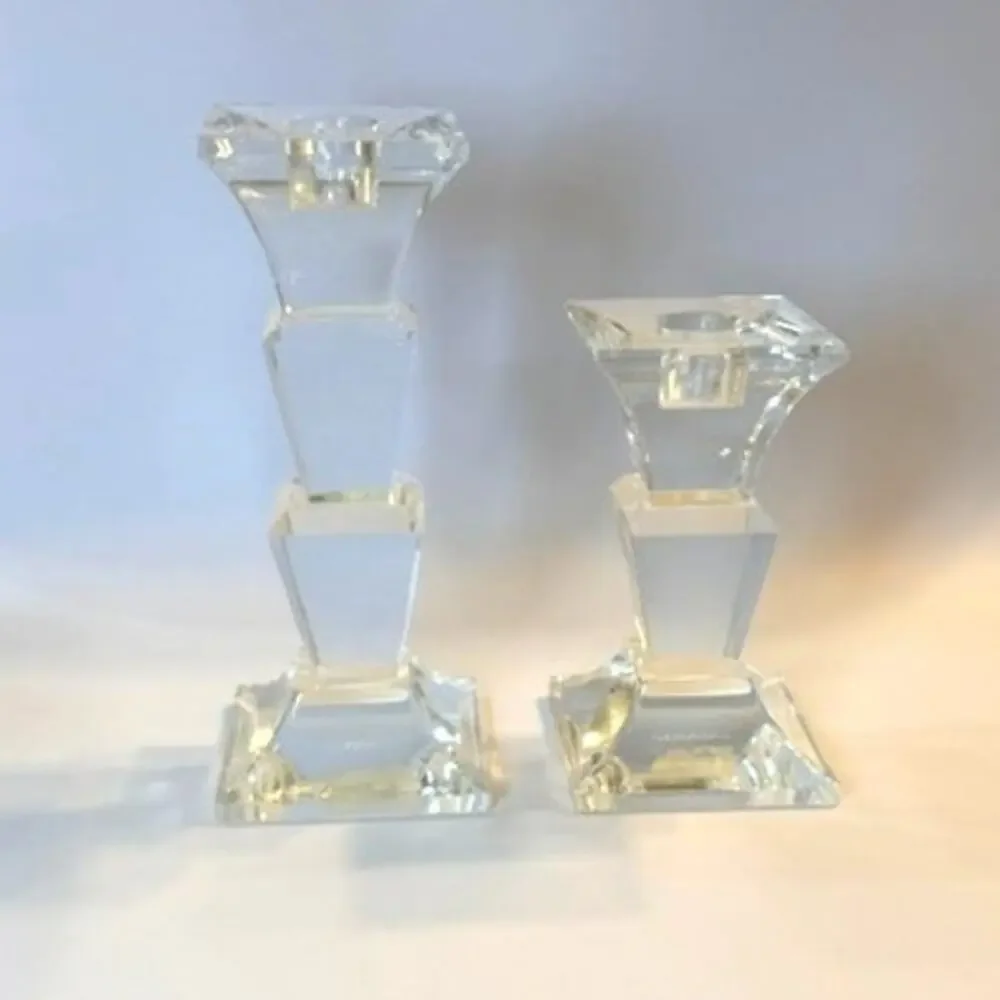 Vintage Mikasa Delray Crystal Glass Taper Candle Holders Set 2 Modern Geometric